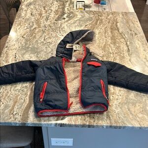 Patagonia Blue and Red Puffer Jacket with Hood
